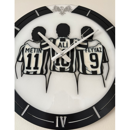 PELNCE - Ahap-Epoksi Reine Kaplamal - Taraftar Duvar Saati - Beikta Metin Ali Feyyaz - 40 cm