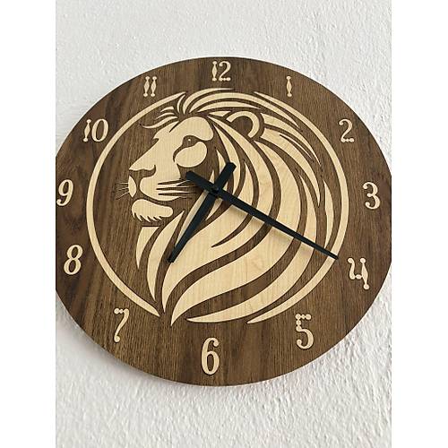 Safari Serisi - Aslan - Ahap Duvar Saati - 40 cm
