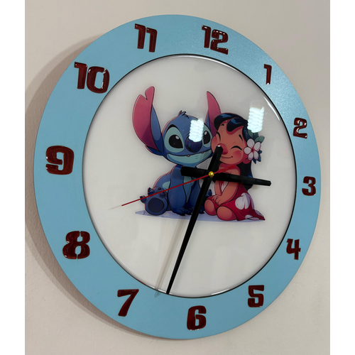 Lilo & Stitch Duvar Saati - Ahap Lazer Kesim Epoksi Tasarm - 40 cm - Pelince Kids