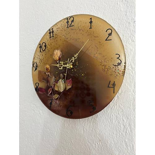 PELNCE - Beyaz Gl - Koyu Kahverengi - Epoksi Duvar Saati (zel Tasarm - Tek retim) - 30 cm