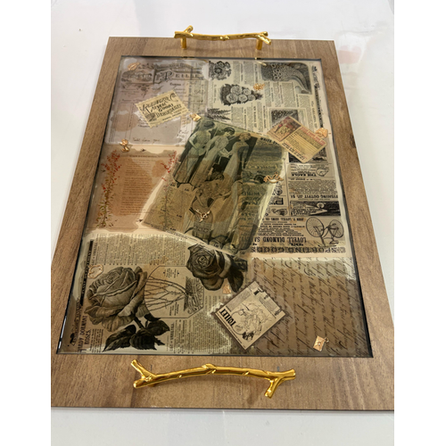 Epoksi Reine Ahap Desenli Tepsi - Vintage - Rose Girls - 27 cm x 40 cm