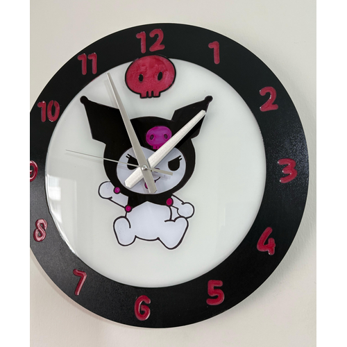 Kuromi Duvar Saati - Ahap Lazer Kesim Epoksi Tasarm - 40 cm - Pelince Kids