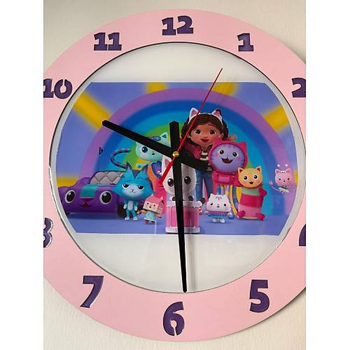 PELNCE KIDS - Gabby'nin Hayal Evi (Gabby Dollhouse) Temal ocuk Odas Duvar Saati - 40 cm