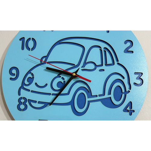 PELNCE KIDS - Araba Temal Ahap ocuk Duvar Saati - 30 cm