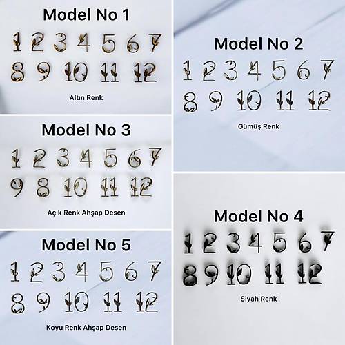 PELNCE - Ahap Kontraplak Lazer Kesim Duvar Saati Rakam Seti - Yaprakl Model - Ykseklik 3 cm