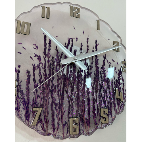 Epoksi Reine Duvar Saati - Mor Kuru Otlar - ap:33 cm