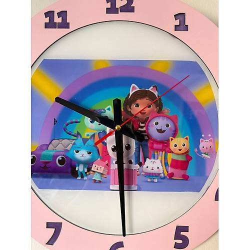 PELNCE KIDS - Gabby'nin Hayal Evi (Gabby Dollhouse) Temal ocuk Odas Duvar Saati - 40 cm