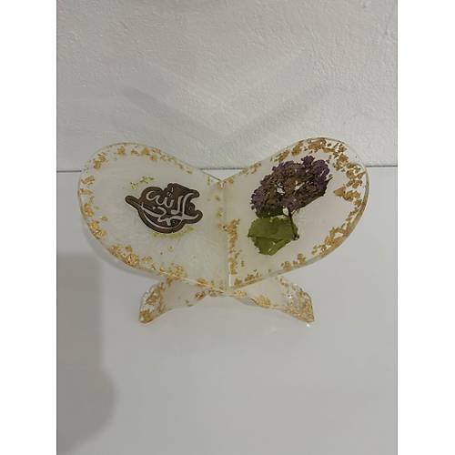 effaf Altn Varakl Ortanca iekli ve Yaz Motifli Epoksi Reine Rahle (zel Tasarm - Tek retim) - 37x19 cm