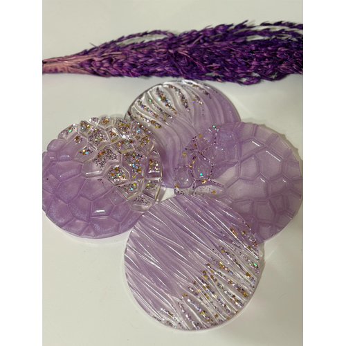 Epoksi Reine Bardak Altl - 4'l Takm - Mor Altn Glitter Geometrik - ap: 12 cm