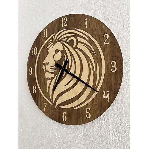Safari Serisi - Aslan - Ahap Duvar Saati - 40 cm