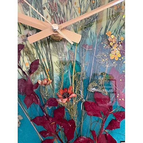 PELNCE - Gelincik ve Doal iek Buketi Epoksi Duvar Saati (zel Tasarm - Tek retim) - 30 cm