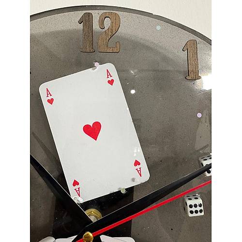 PELNCE - skambil Kad, Poker, Zar, Oyun Kartlar Temal Epoksi Duvar Saati - 30 cm - Siyah Renk