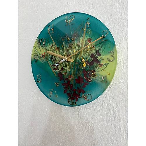 PELNCE - Gelincik ve Doal iek Buketi Epoksi Duvar Saati (zel Tasarm - Tek retim) - 30 cm