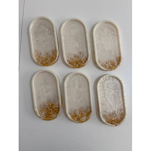 PELNCE - El Yapm 6'l Epoksi Sunumluk - nci Beyaz Altn Varakl - Ebatlar: 17,5 x 9,5 cm