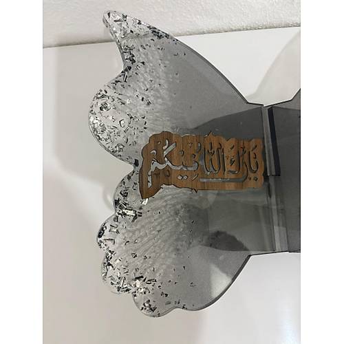 Siyah Epoksi Tavankuyruu Otlu ve Yaz Motifli Kelebek Rahle (zel Tasarm - Tek retim) - 35x31 cm