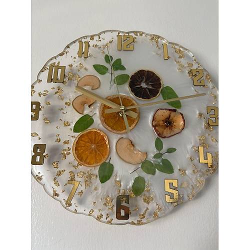 PELNCE - Narenciye & Elma Temal Mutfak Duvar Saati - 30 cm - Altn Varakl effaf 1.Model