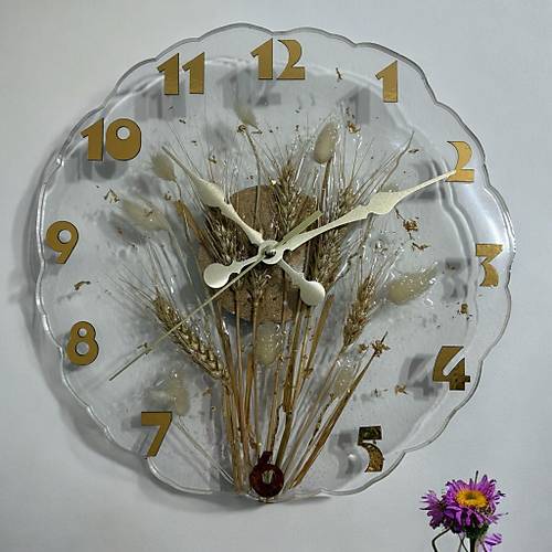 Pelince - Kurutulmu Doal Baakl Epoksi Duvar Saati - 30 cm - Gold Seri