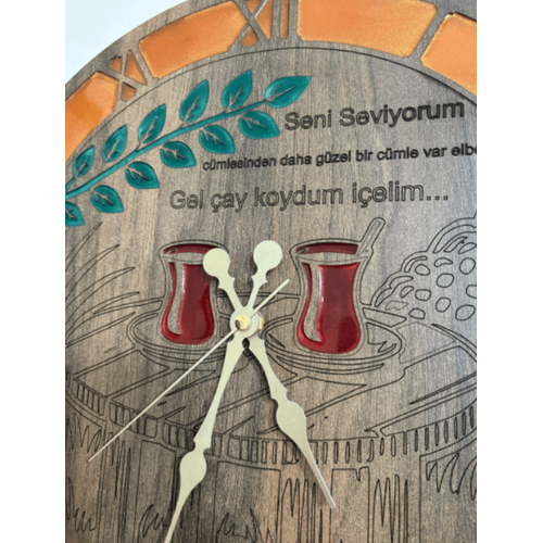 Ahap Desen Duvar Saati - Gel ay Koydum - Epoksi Reine Kaplamal - 40 cm