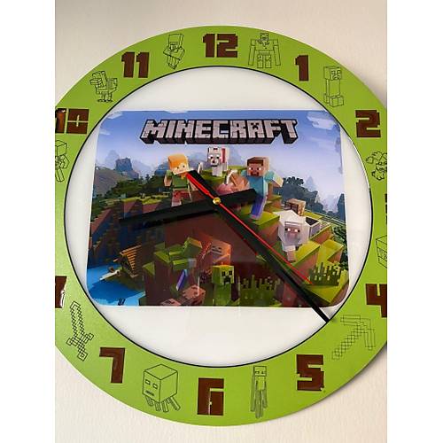 PELNCE KIDS - Minecraft Temal ocuk Odas Duvar Saati - 40 cm