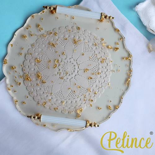 Epoksi Reine Dantelli Tepsi - Dantelli Altn Varak - ap: 25 cm