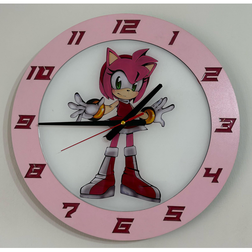 Amy Rose Duvar Saati - Kirpi Kz Tasarm - Ahap Lazer Kesim Epoksi - 40 cm - Pelince Kids