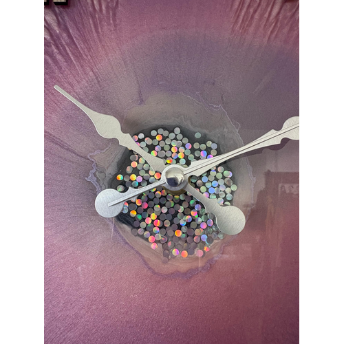 Epoksi Reine Duvar Saati - Mor ve Parlak Glitterli 02 - ap:30 cm