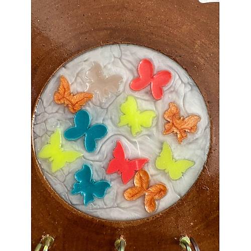 PELNCE - Renkli Kelebek Figrl - Epoksi Ahap Anahtar Askl (Tek rn) - ap: 18 cm
