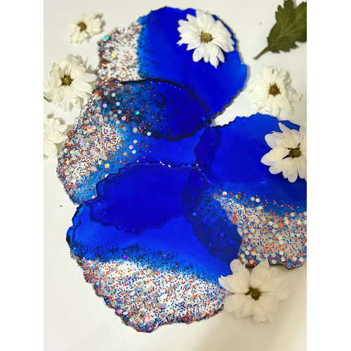 Epoksi Reine Bardak Altl - 4'l Takm - Koyu Mavi Glitter - ap: 12 cm