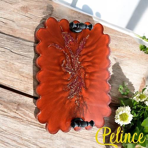 Epoksi Reine Tak Tepsisi - Kzl Japon Aac Yapra- Bakr - Eni: 14 cmBoyu: 19 cm
