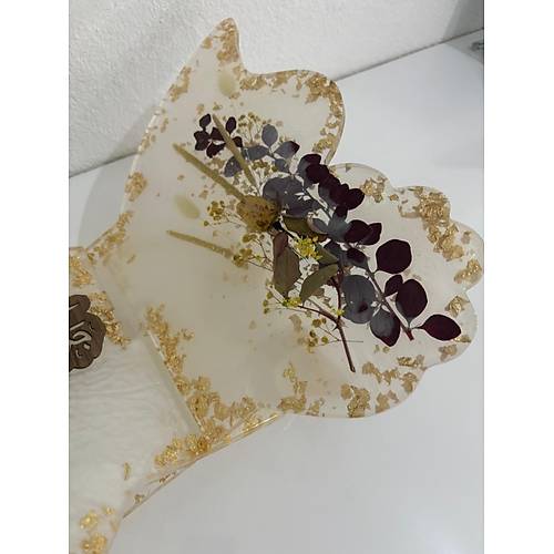 effaf Epoksi Altn Varakl Bitkili ve Yaz Motifli Kelebek Rahle (zel Tasarm - Tek retim) - 35x31 cm