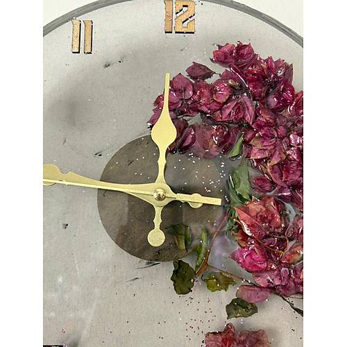 PELNCE - Gerek Begonya iei Temal Epoksi Duvar Saati - 30 cm - Ak Siyah Renk