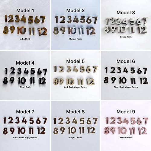 PELNCE - Ahap Kontraplak, Lazer Kesim, Duvar Saati Rakam Seti - Standart Model - Ykseklik 3 cm