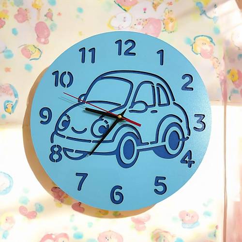 PELNCE KIDS - Araba Temal Ahap ocuk Duvar Saati - 30 cm