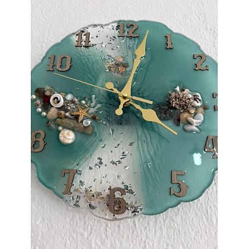 PELNCE - Deniz Temal Epoksi Duvar Saati (Deniz Yldz, Kabuk & Talarla) - 30 cm