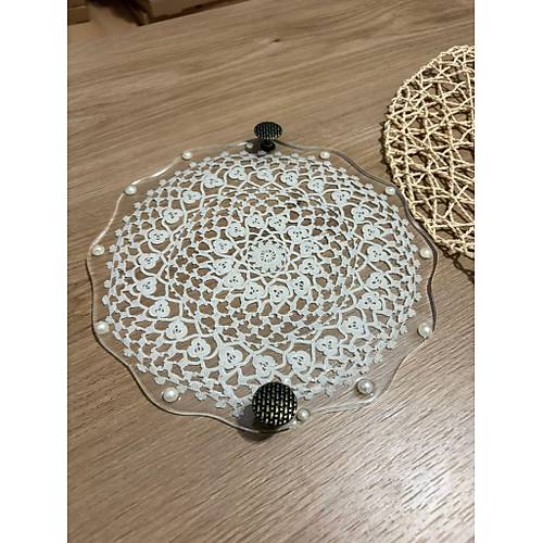 Epoksi Reine Dantelli Tepsi - Dantel Detayl Antik Kulplu ncili - ap: 24 cm