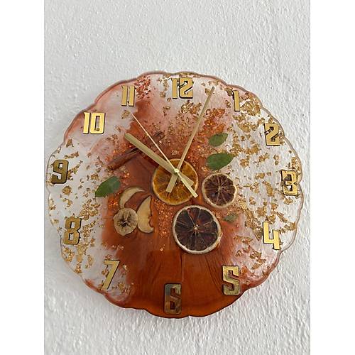 PELNCE - Narenciye ve Meyve Temal Epoksi Mutfak Duvar Saati - Metalik Bakr I - 30 cm