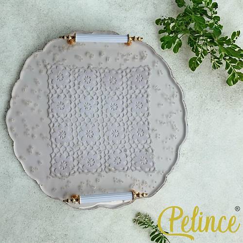 Epoksi Reine Dantelli Tepsi - Kare Dantel ncili - ap: 30 cm