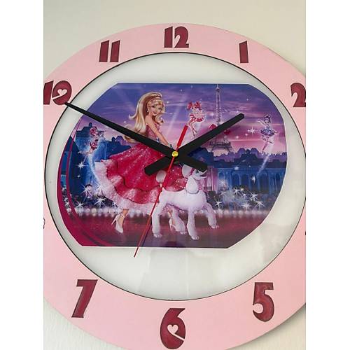 PELNCE KIDS - Barbie ile  Kpei ve Paris Temal ocuk Odas Duvar Saati - 40 cm