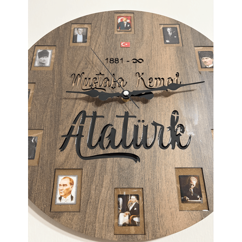 Ahap Desen Duvar Saati - Atatrk - Epoksi Reine Kaplamal - 40 cm