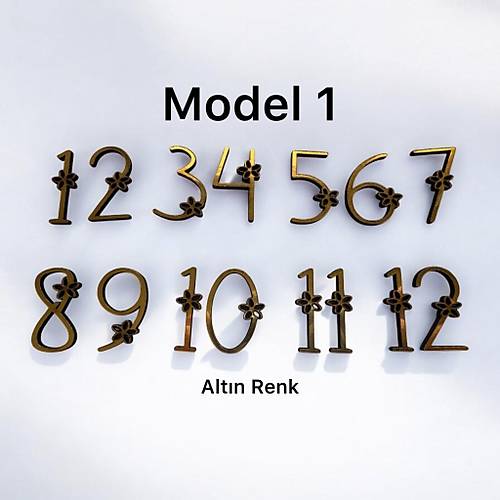 PELNCE - Ahap Kontraplak, Lazer Kesim, Duvar Saati Rakam Seti - iekli Model - Ykseklik 3 cm