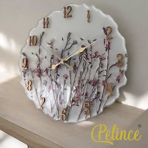 Epoksi Reine Duvar Saati - Kurutulmu iek Model 3  - ap: 30 cm