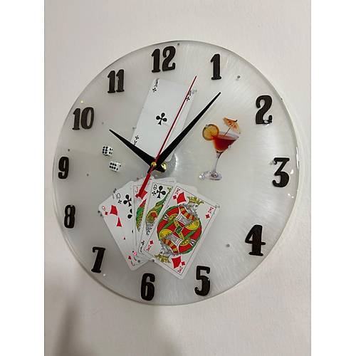 PELNCE - skambil Kad, Poker, Zar, Oyun Kartlar Temal Epoksi Duvar Saati - 30 cm - Beyaz Renk