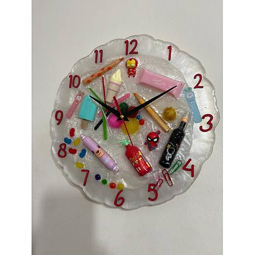 PELNCE KIDS - Rengarenk Temal Epoksi ocuk Odas Duvar Saati - 30 cm - Krmz Renk Rakaml