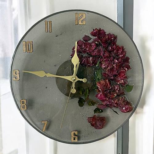 PELNCE - Gerek Begonya iei Temal Epoksi Duvar Saati - 30 cm - Ak Siyah Renk