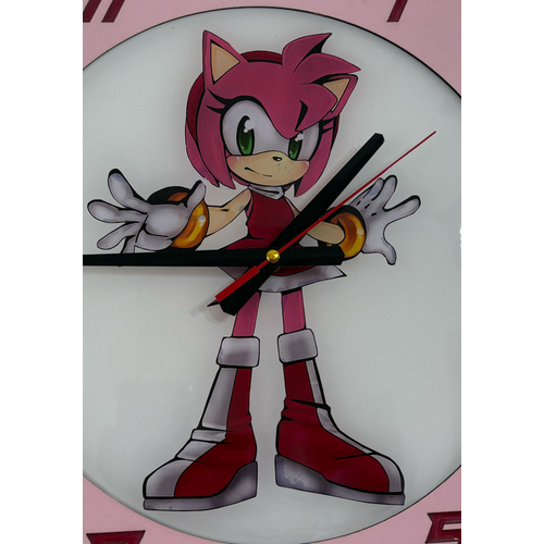 Amy Rose Duvar Saati - Kirpi Kz Tasarm - Ahap Lazer Kesim Epoksi - 40 cm - Pelince Kids