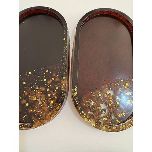 PELNCE - El Yapm 6'l Epoksi Sunumluk - Gerek Kahve ekirdekli & Gold Glitterli - Ebatlar: 17,5 x 9,5 cm