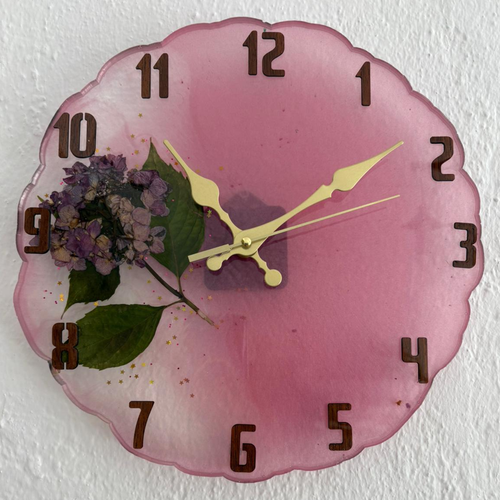 PELNCE - Ortanca enlii Serisi - Epoksi Duvar Saati - Pembe Renk - 30 cm