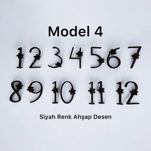 PELNCE - Ahap Kontraplak, Lazer Kesim, Duvar Saati Rakam Seti - iekli Model - Ykseklik 3 cm