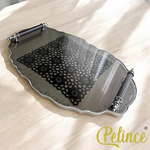 Epoksi Reine Dantelli Tepsi - Siyah Kare Dantel Gm Tal - Eni: 23 cmBoyu: 33 cm
