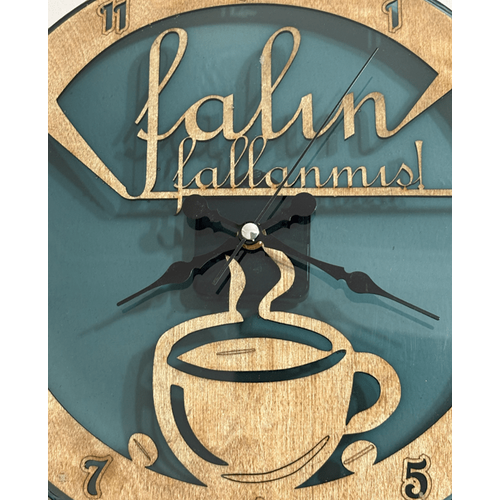 Ahap Duvar Saati - Trk Kahvesi, Faln Fallanm Yeil - Epoksi Reine Kaplamal - 30 cm